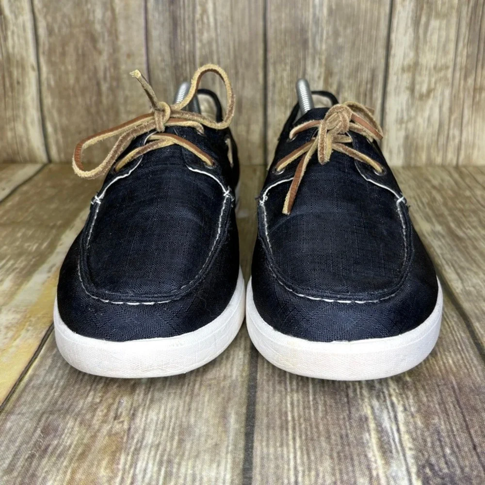L.L. Bean Sunwashed Canvas Navy Blue Beachy Nautical Preppy Boat Shoe‎ Mens 10
